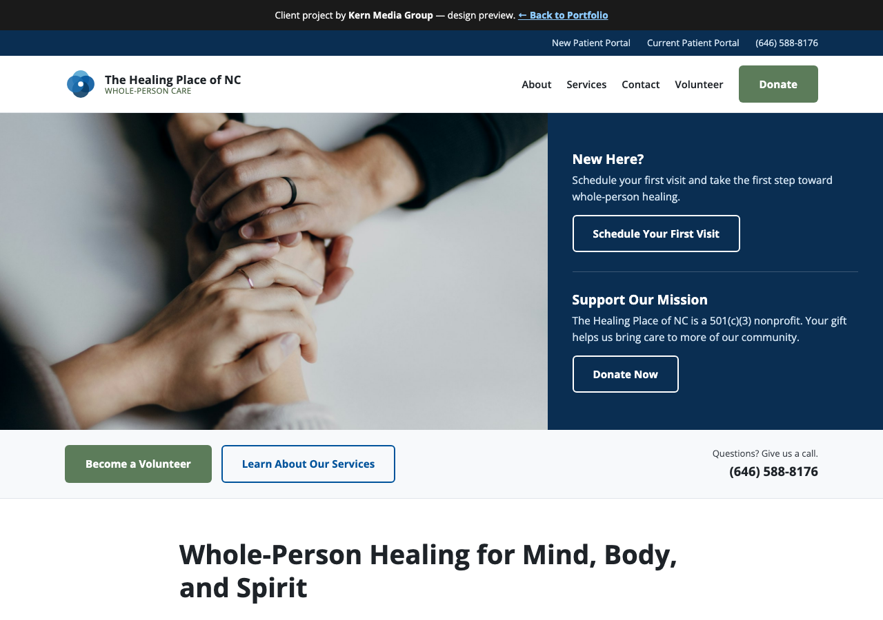 Screenshot of The Healing Place of NC website homepage
