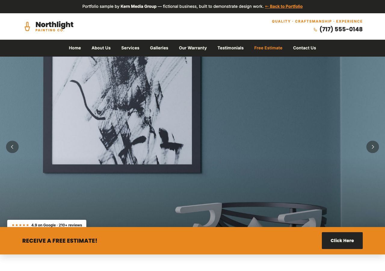 Screenshot of Northlight Painting Co. website homepage
