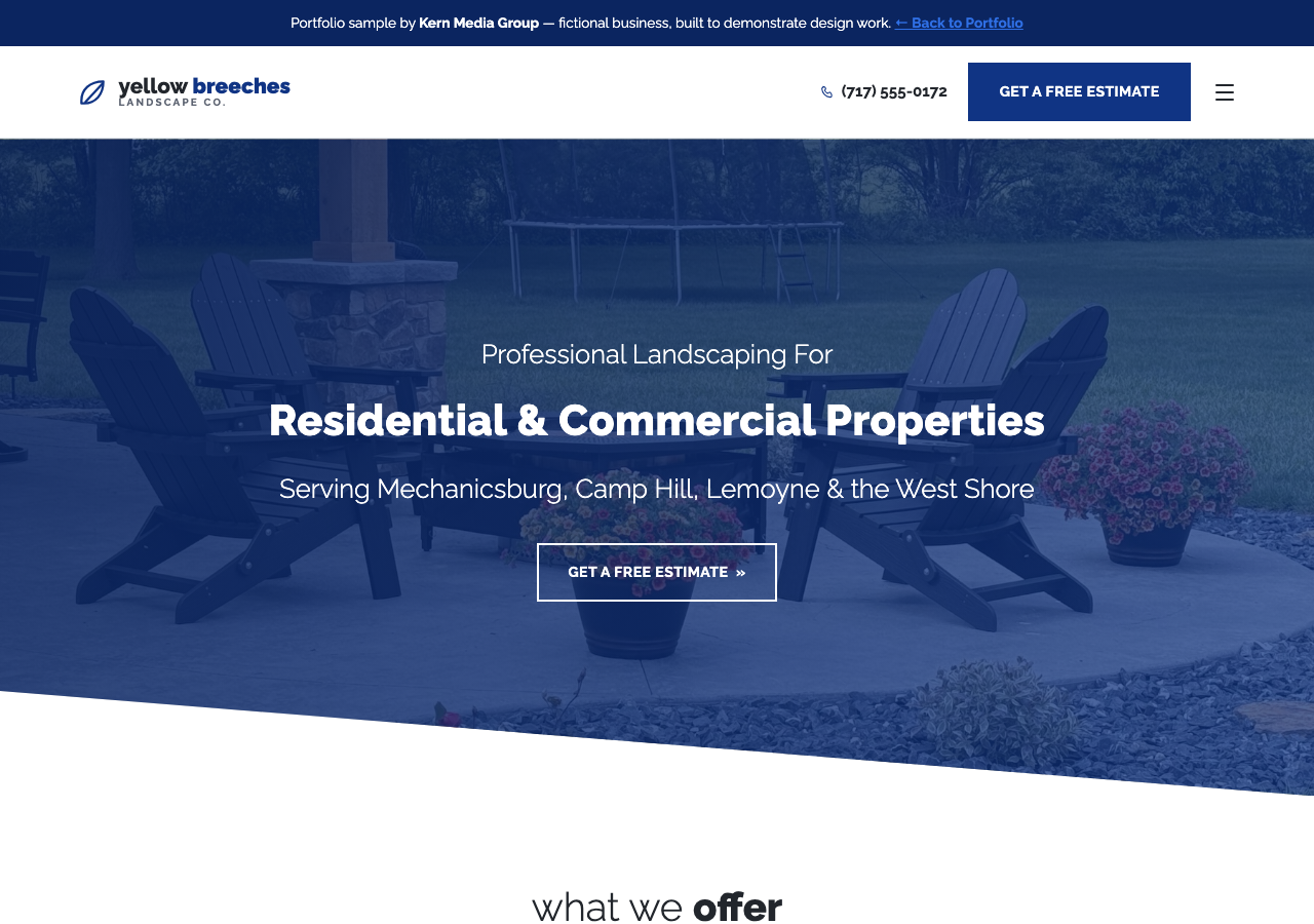 Screenshot of Yellow Breeches Landscape Co. website homepage