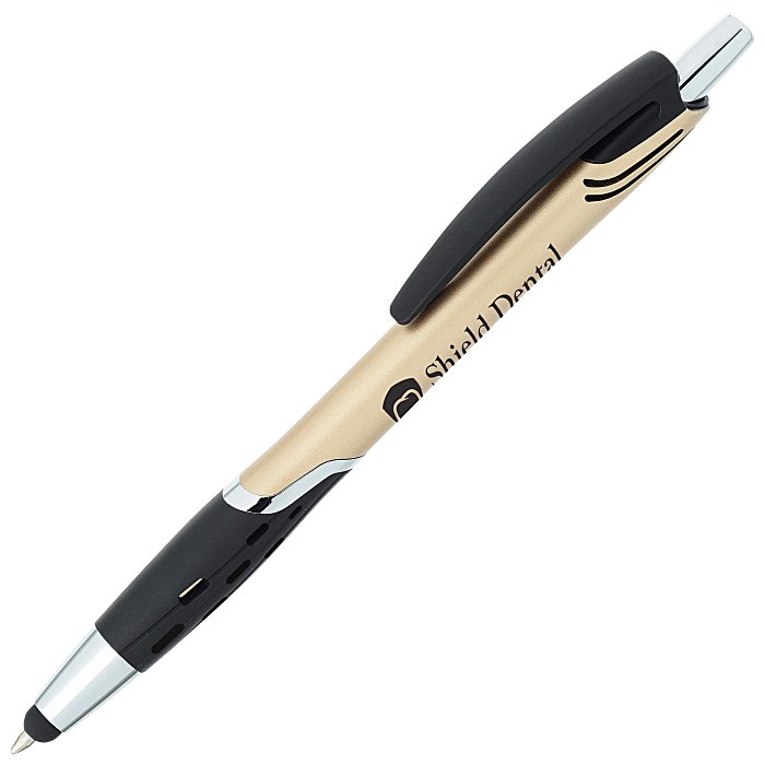 Edgy stylus pen in gold with a sample logo