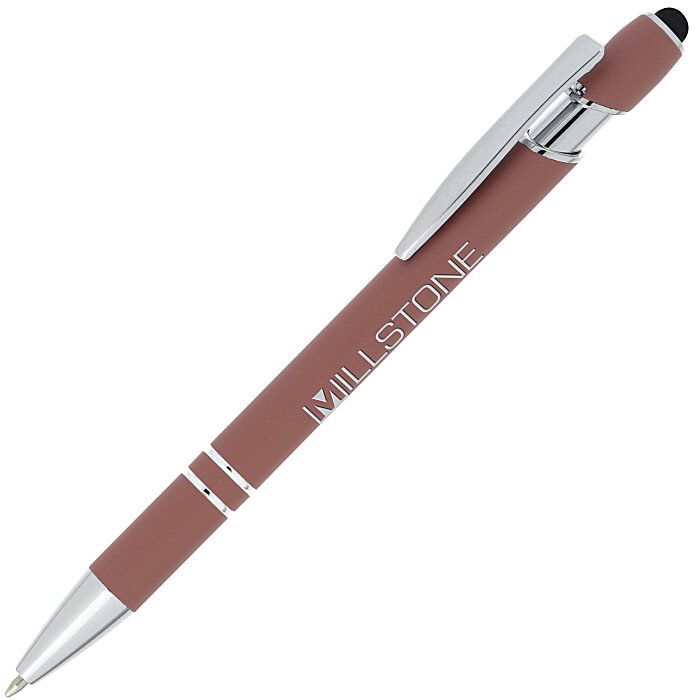 Incline soft touch pen in brick red with an engraved sample logo
