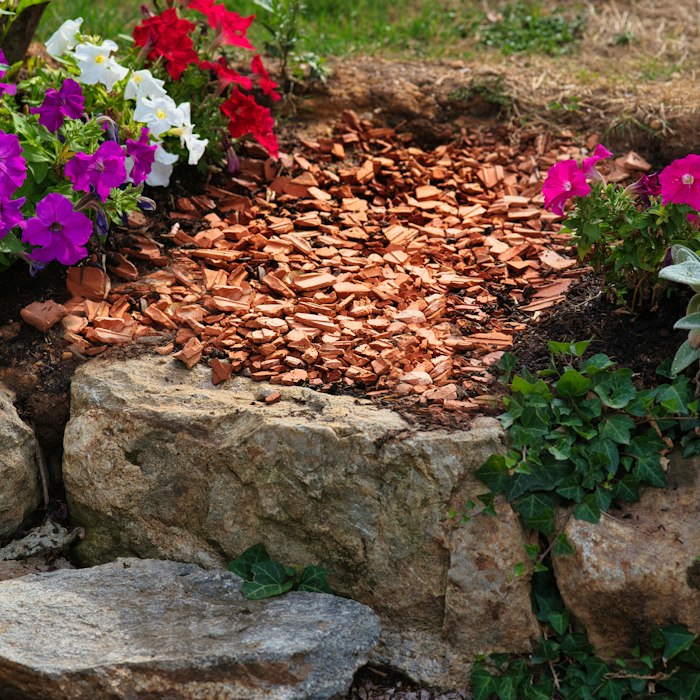 Freshly mulched garden bed